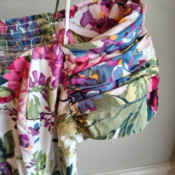 Vtg Moda Int’l Floral Midi Dress Women 10 Corset Ruched Off The Shoulder Prom - Picture 3 of 16